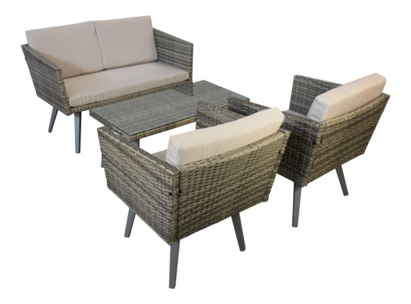 Luxus Premium Garten Design Lounge Gartenmöbel grau meliert Sitzgruppe 12-teilig Polyrattan