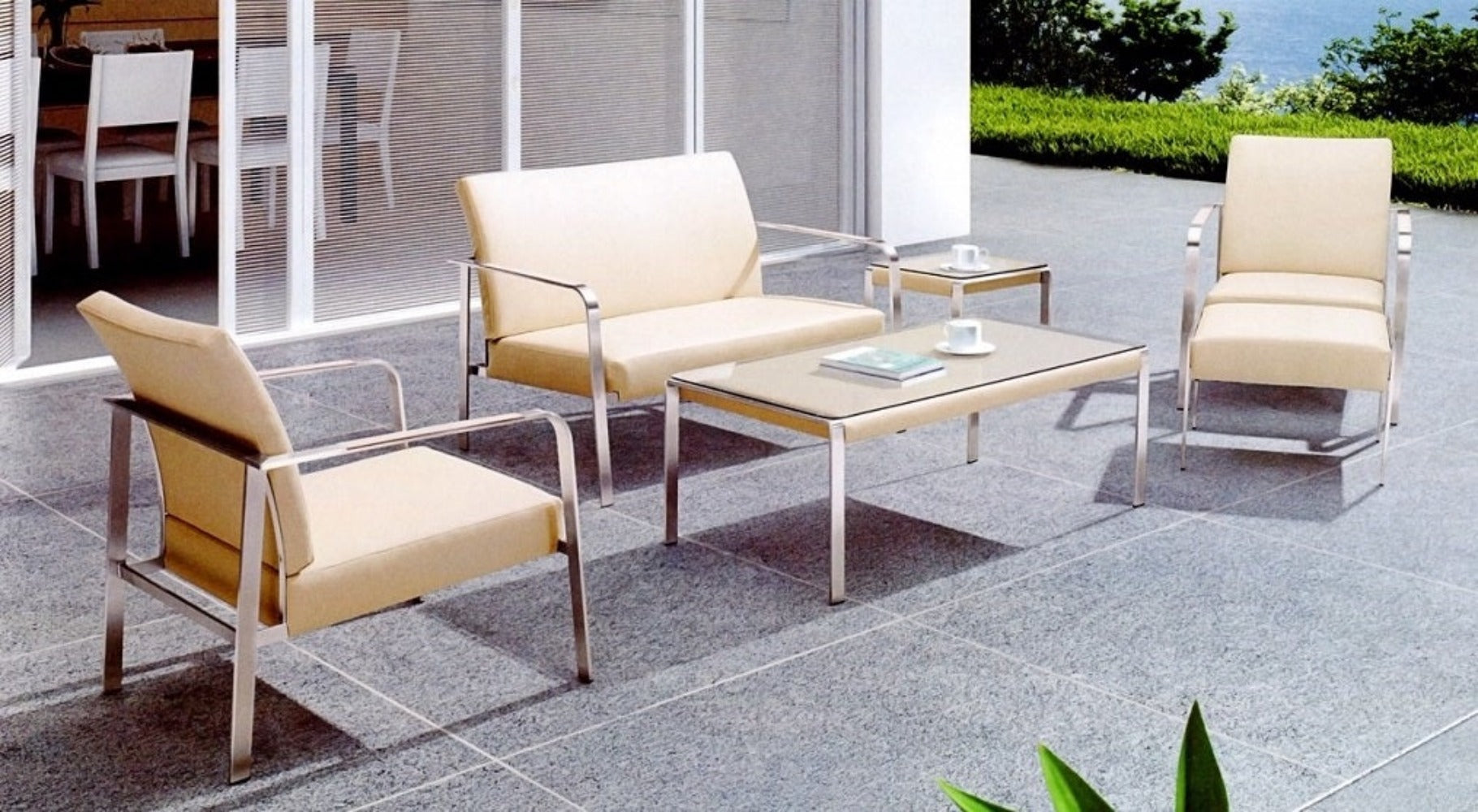 Luxus Premium Garten Lounge SET Esstisch Sitzgruppe Gartenmöbel Edelstahl