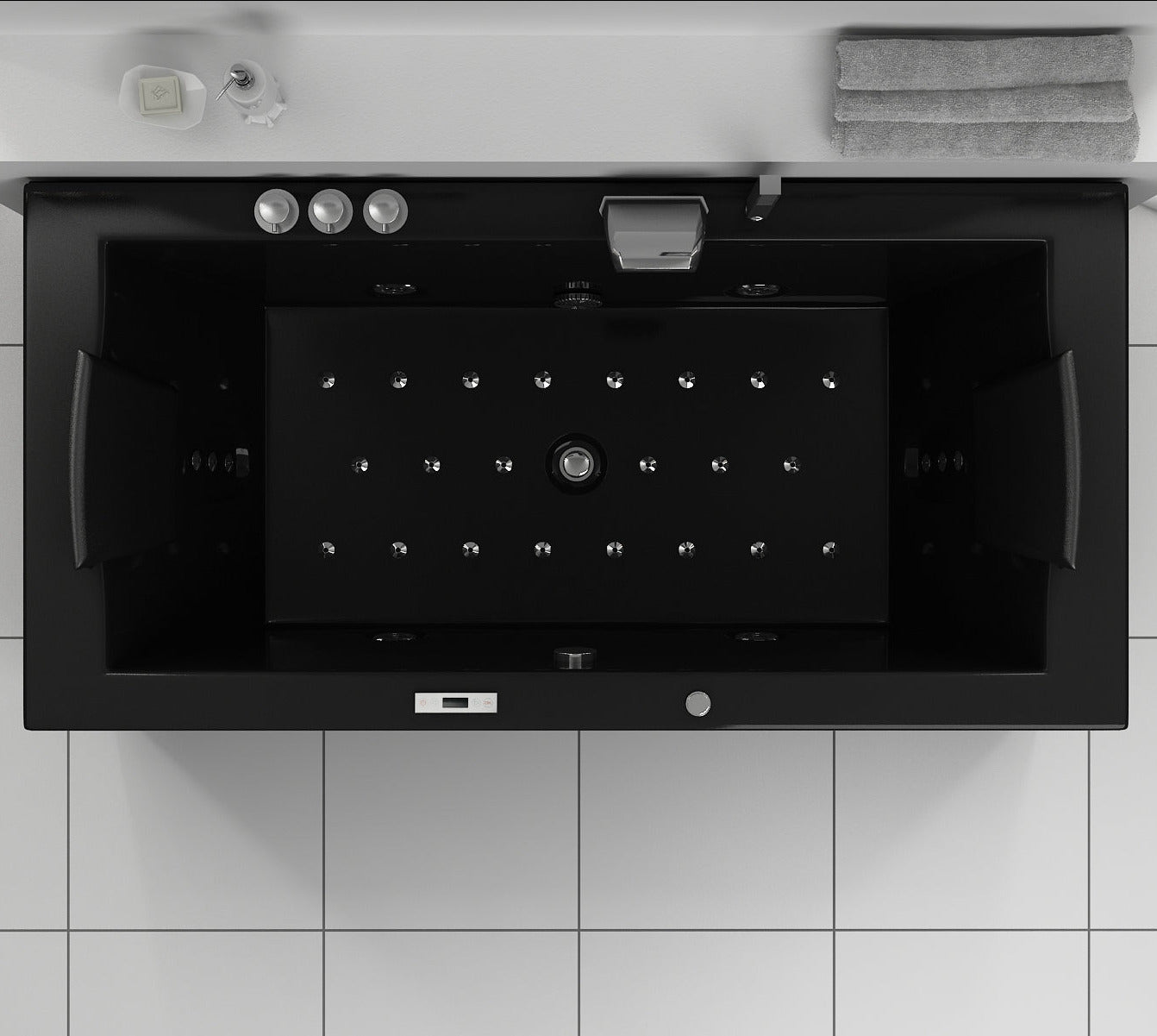 Luxus LED Whirlpool Badewanne SET 182x90 cm BLACK+ Heizung +Hydrojet +Ozon schwarz Modell 2025