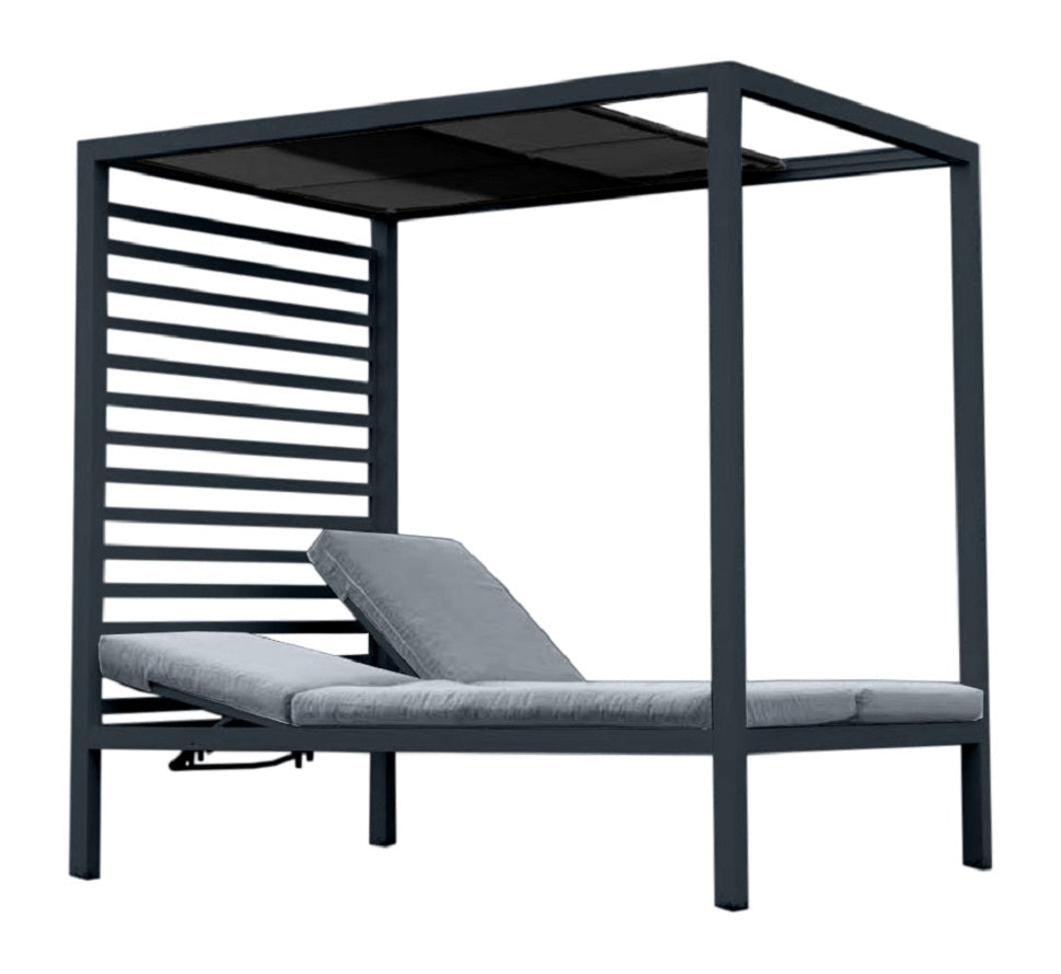 Premium Pavillon Doppel-Sonnenliege Gartenliege Pergola Loungebett Dach