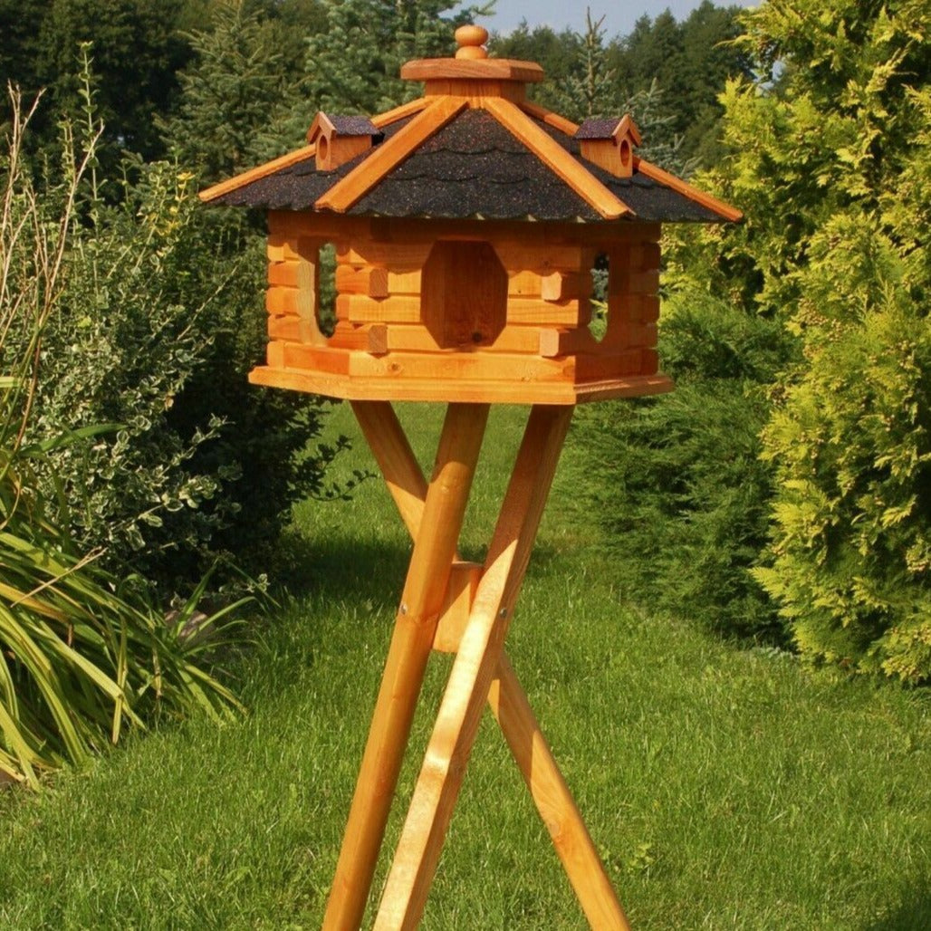 XXL Premium Vogelhaus mit Solar Beleuchtung+Ständer 135 cm hoch VORRATSFÜTTERUNG