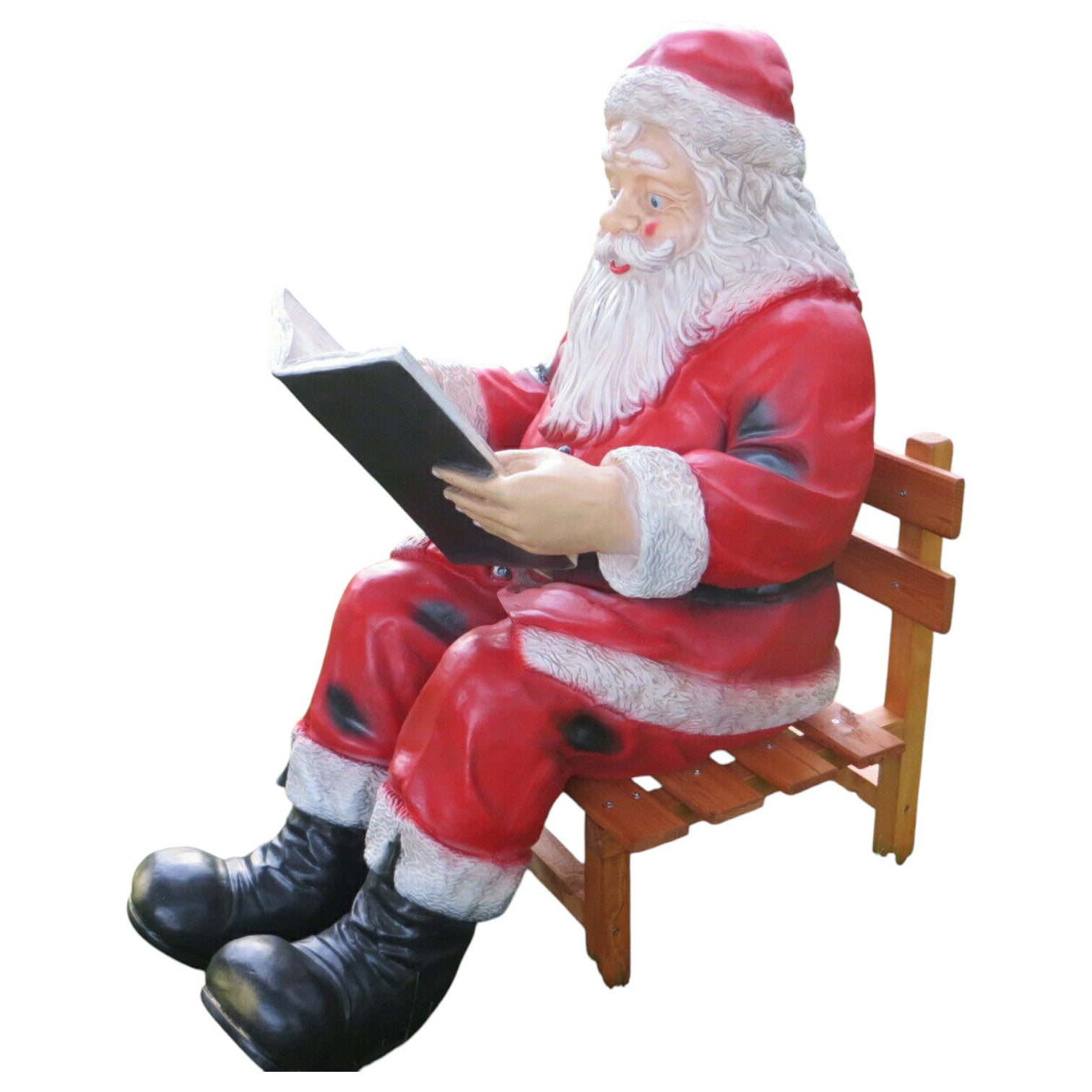 XXL Weihnachtsmann mit Buch+Holzstuhl lebensgross Santa Deko Figur Modell-2026