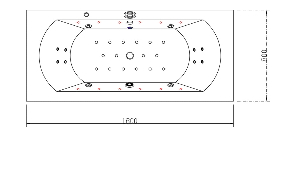 Premium LED Whirlpool Badewanne 180x80 cm Ozon + Heizung +Radio