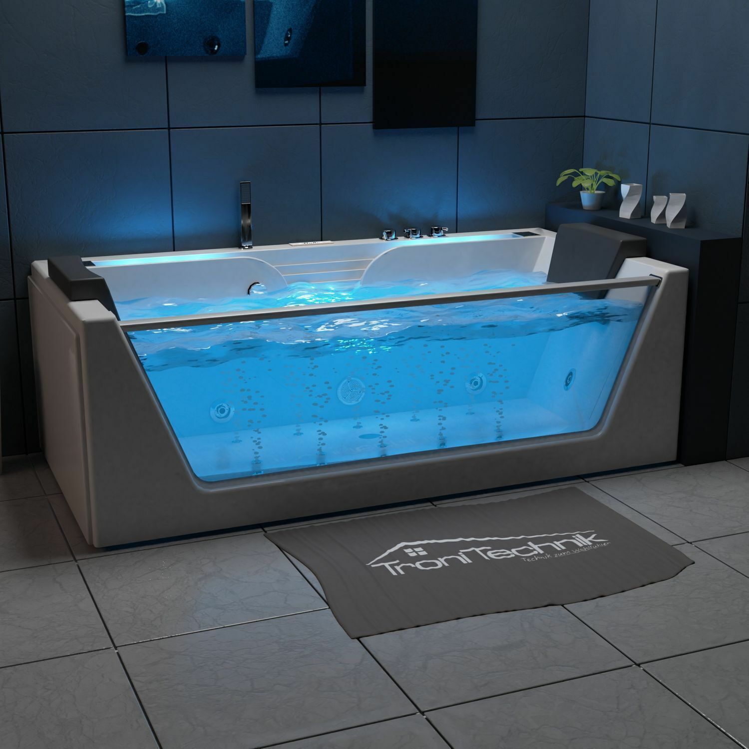 Luxus LED Whirlpool Badewanne SET 179x85cm +Heizung +Hydrojet +Ozon +Radio 2024 v