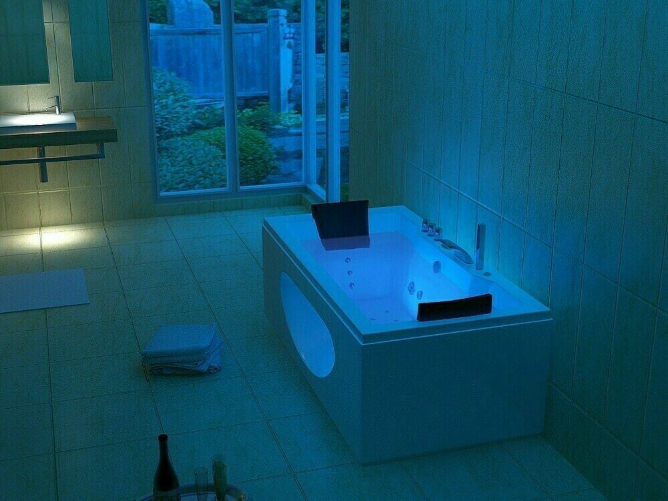 Luxus LED Whirlpool Badewanne SET 180x90cm +Heizung+Hydrojet+Ozon +Radio 2024 b