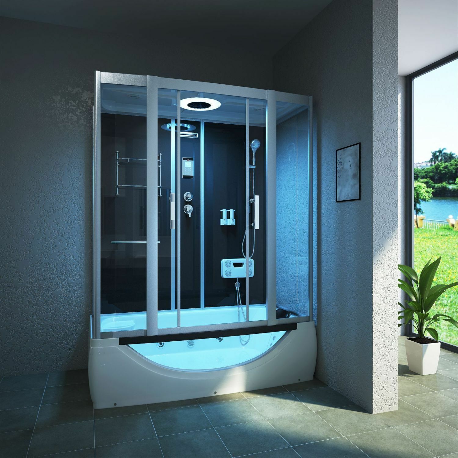 Luxus LED Dampfdusche inkl. Whirlpool Kombi 170x90 cm Duschtempel Komplettdusche