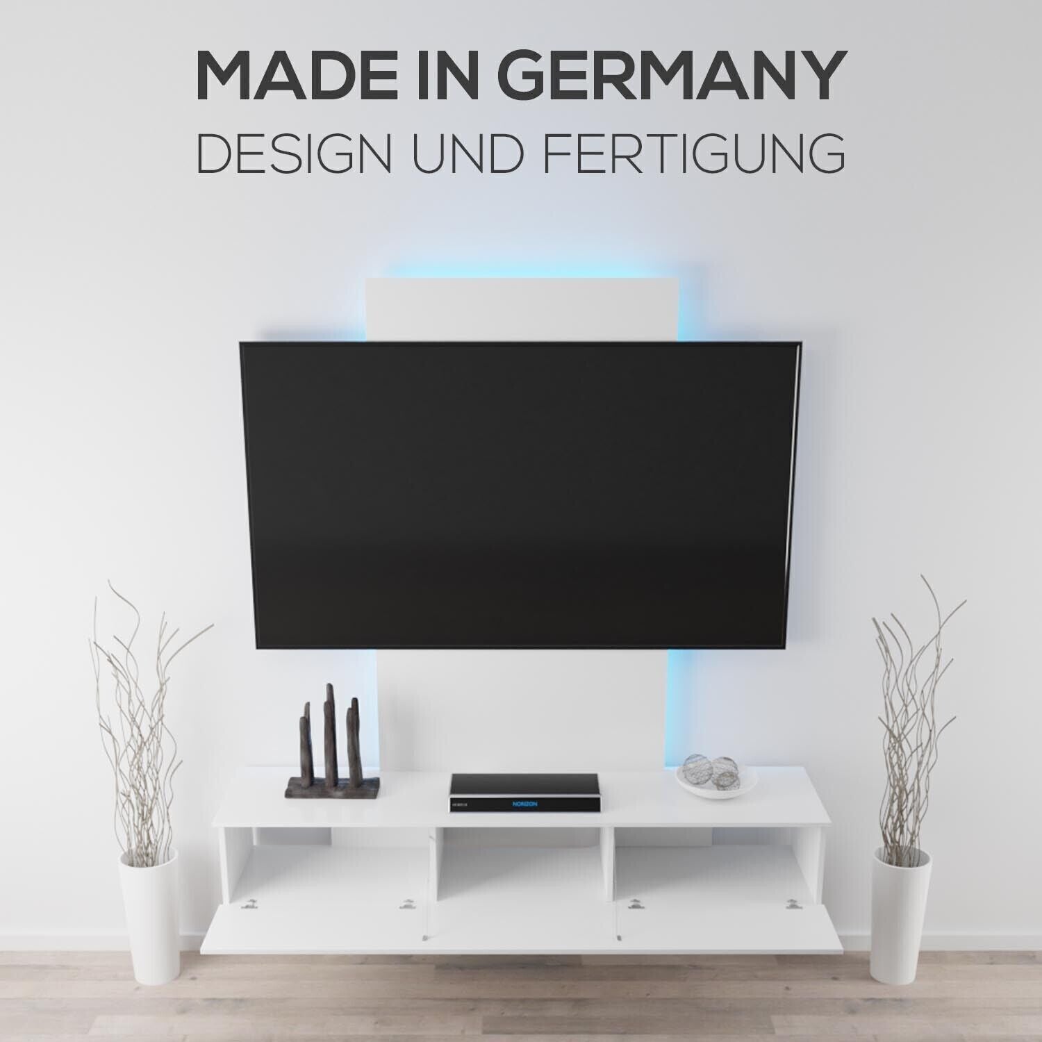 Premium LED RGB Lowboard 140x135 TV Board Sideboard Weiß Hochglanz Hängend