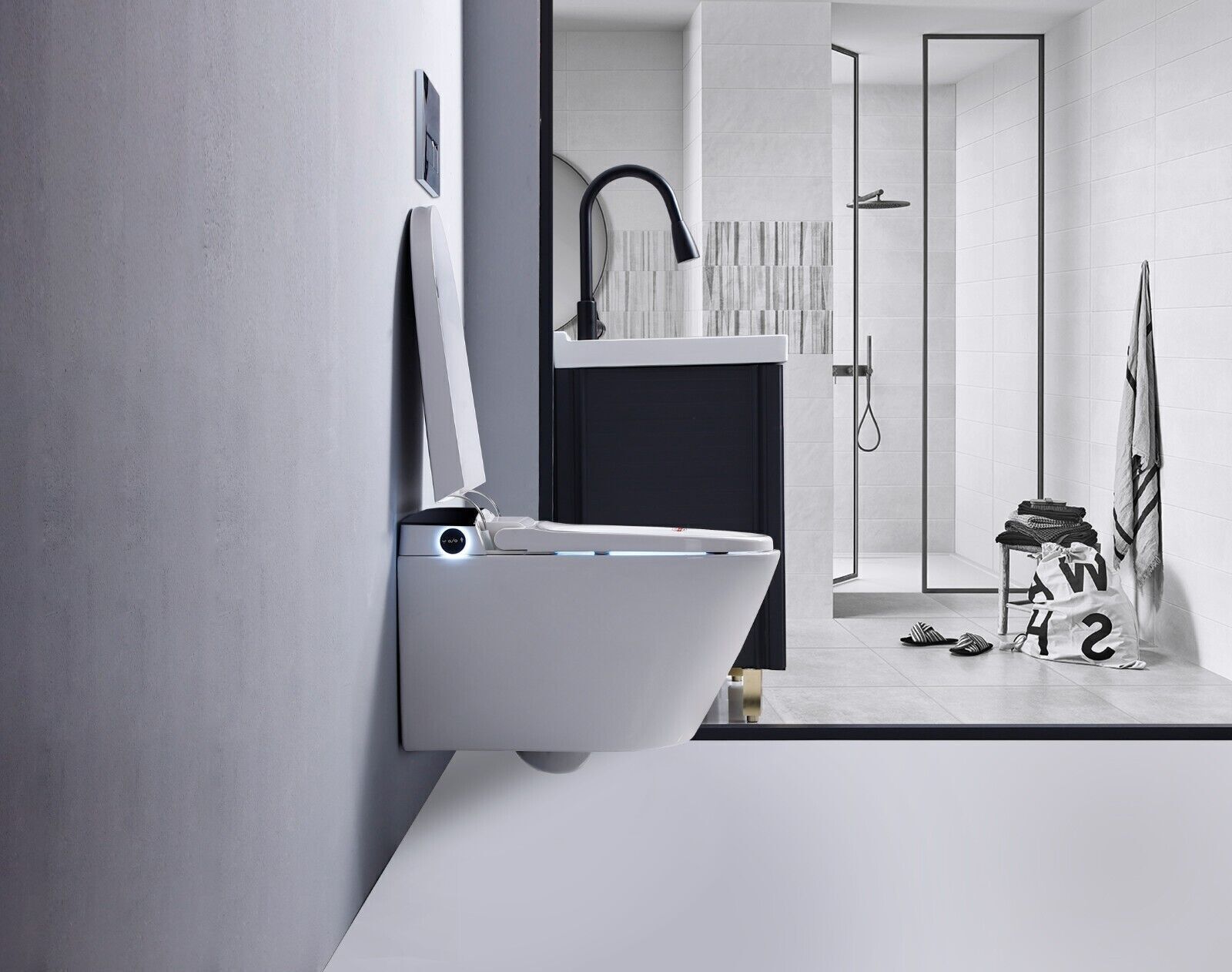 Luxus LED Dusch-WC Automatik Toilette Smart Toilet WC Beheizbar Anal Dusche+Fön-g