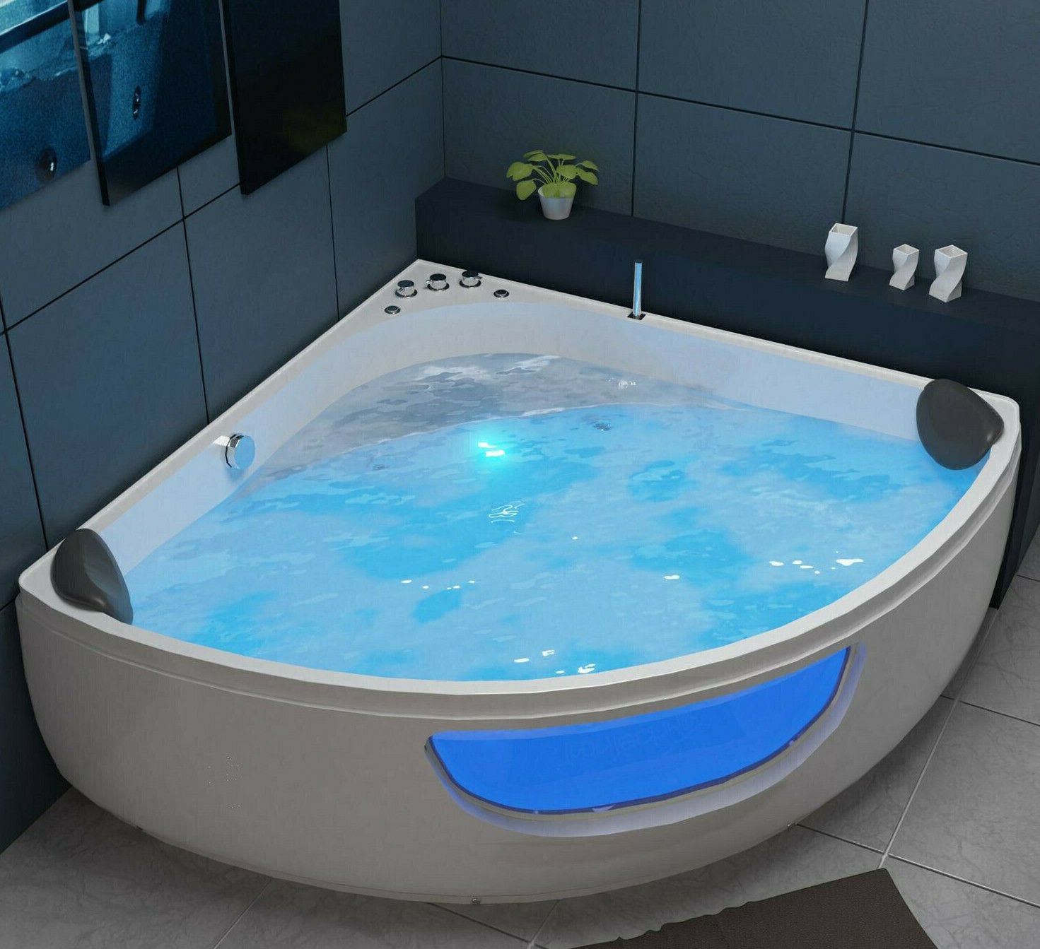 Luxus LED Whirlpool Badewanne SET 135x135cm +Hydrojets Eckwhirlpool Modell 2024 a