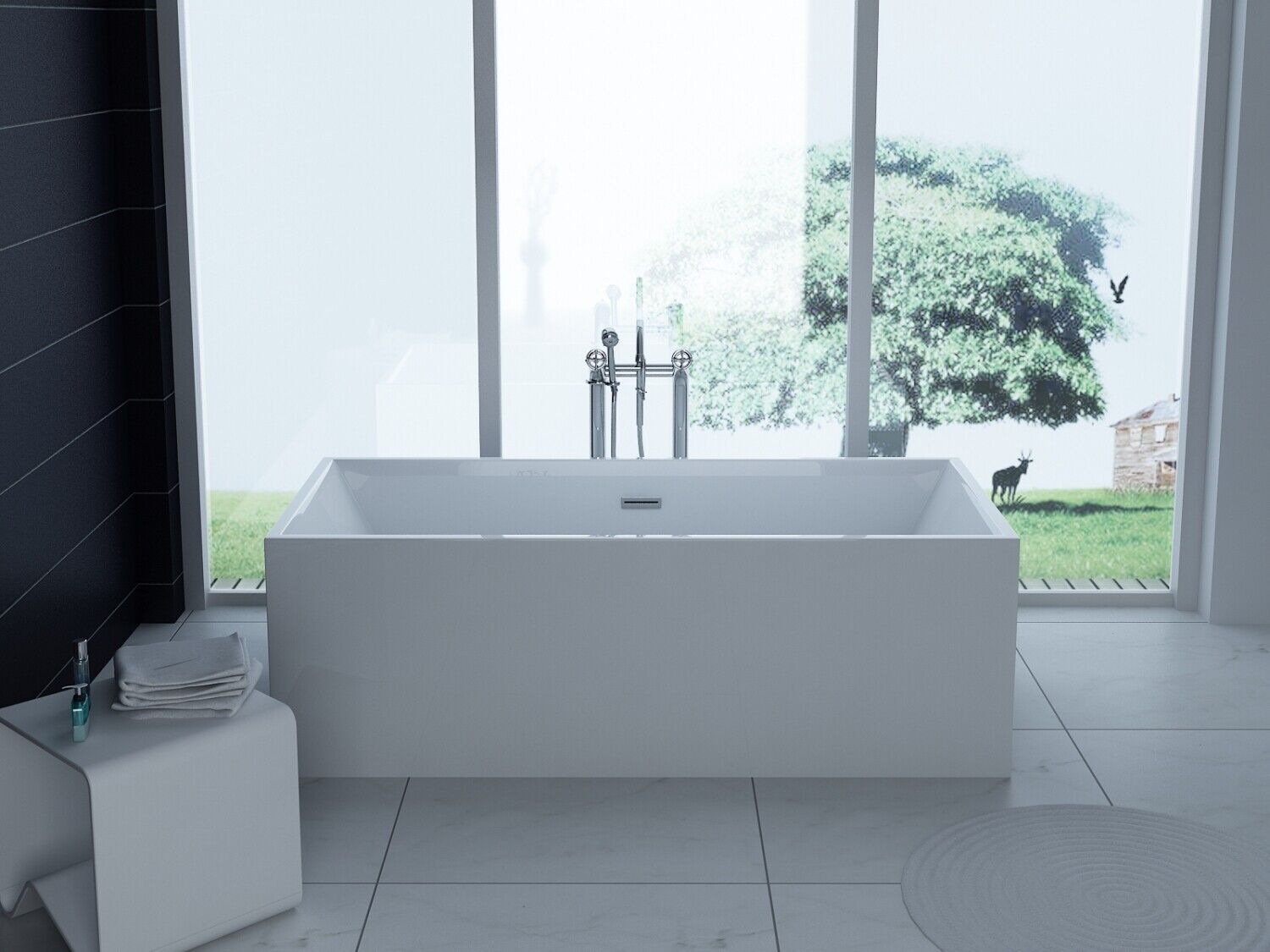 Luxus freistehende Badewanne 170 cm Designer Acrylwanne Wanne +Ablauf Überlauf a