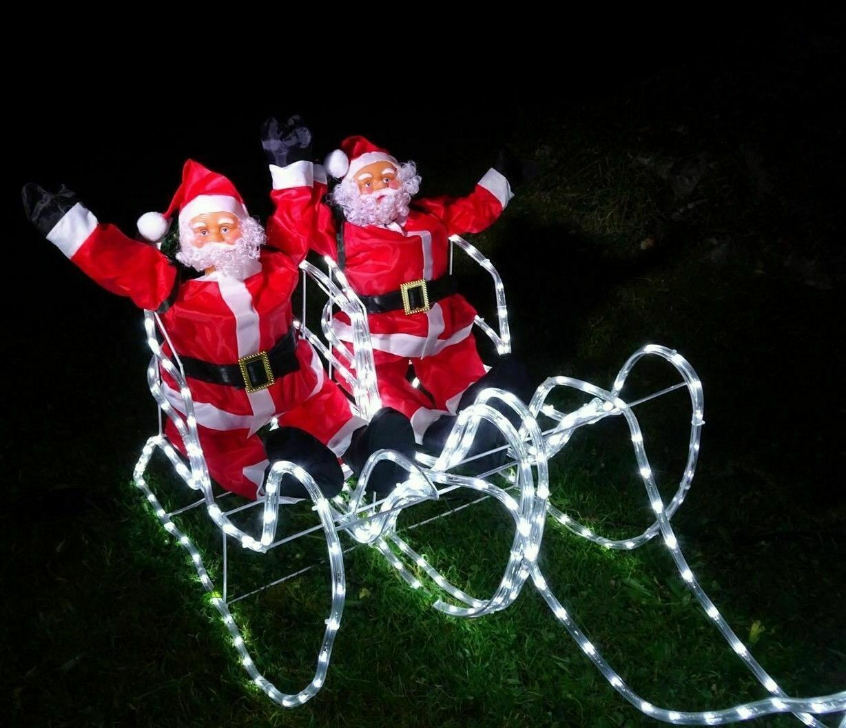 XXL 672 LED MAGIC Doppel-Rentier+Schlitten+Weihnachtsmann ca. 2-Meter lang Santa