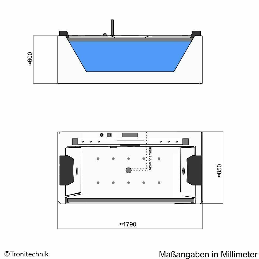 Luxus LED Whirlpool Badewanne SET 179x85cm +Heizung +Hydrojet + Ozon Modell 2024