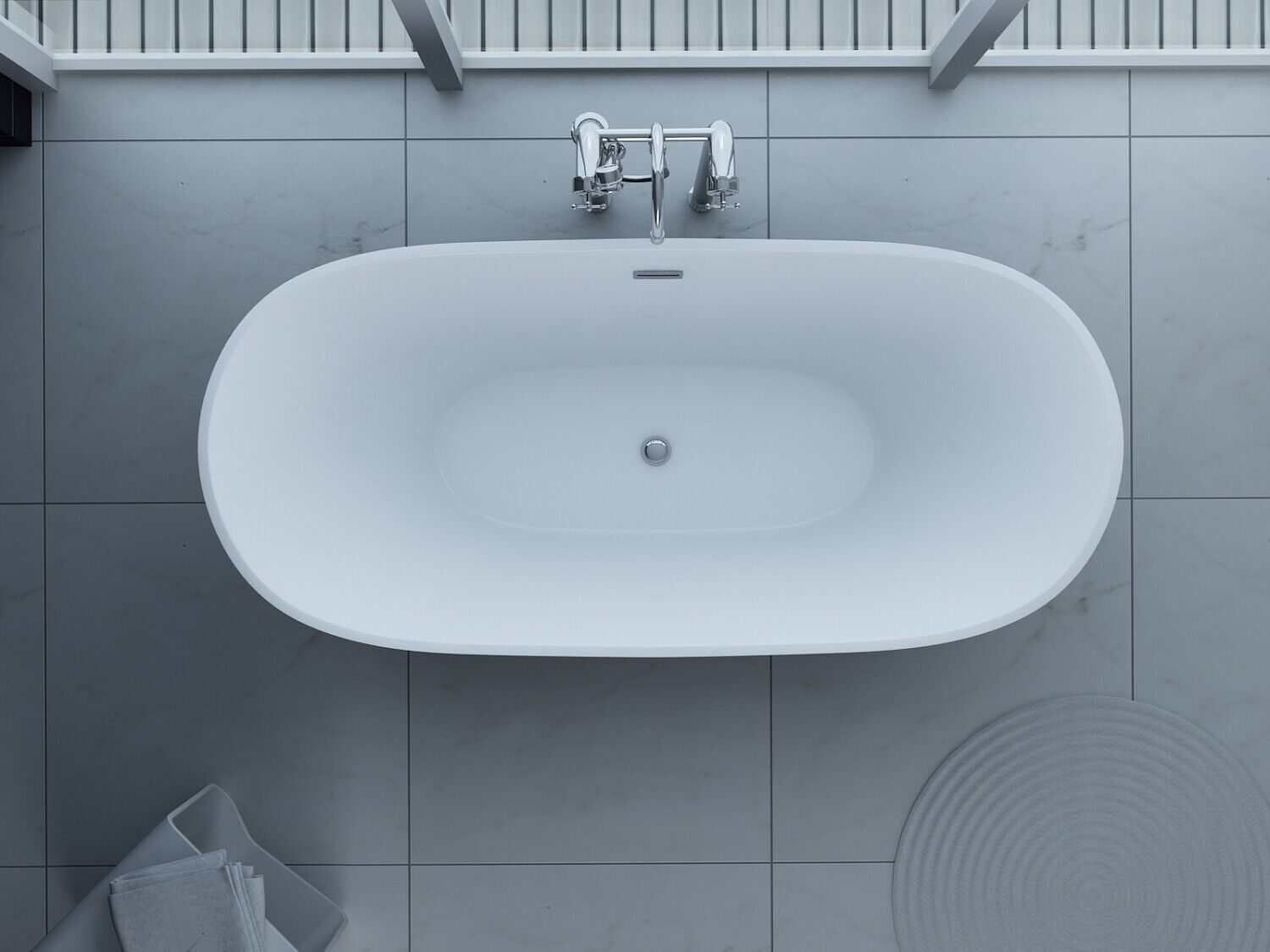 Luxus freistehende Badewanne 170cm Designer Acrylwanne-Wanne +Ablauf  Überlauf g