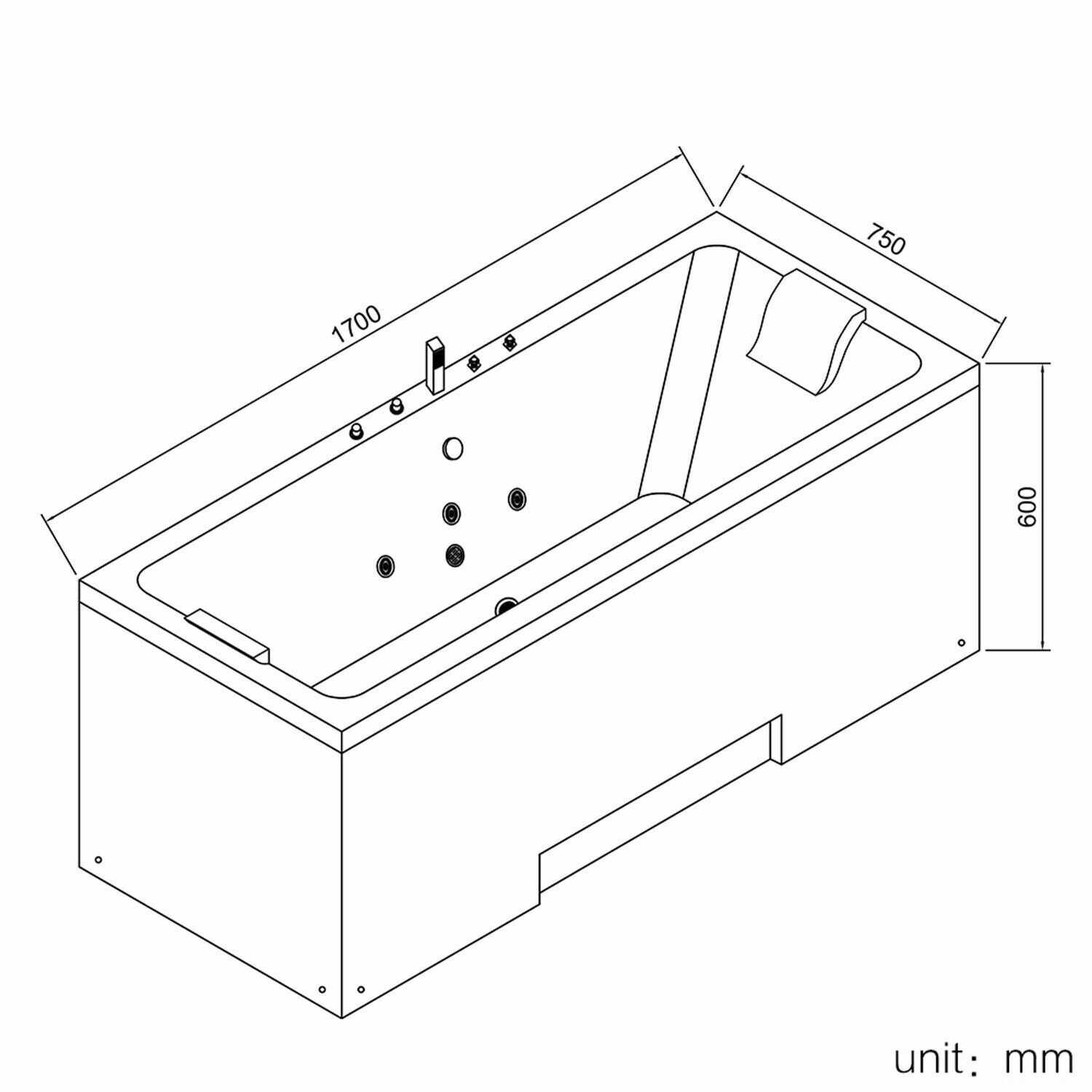 XXL Luxus LED Whirlpool Badewanne SET 170x75 +Hydrojet Eckwhirlpool Modell 2024 v2