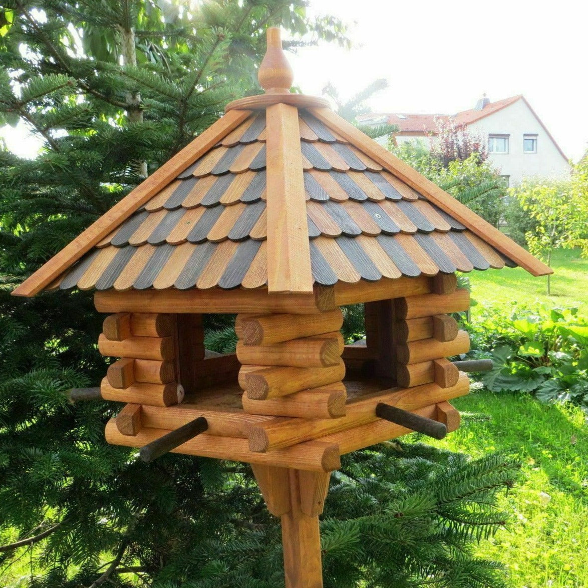 XXXL Luxus Holz Vogelhaus mit Ständer 170cm 65x55cm Vogelfutterhaus Futterhaus