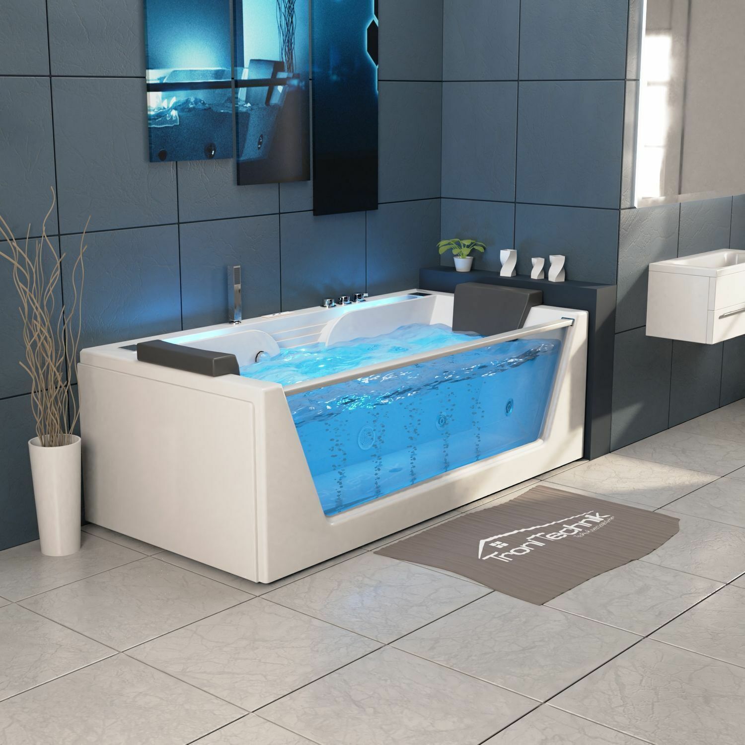 Luxus LED Whirlpool Badewanne SET 179x85cm +Heizung +Hydrojet + Ozon Modell 2024