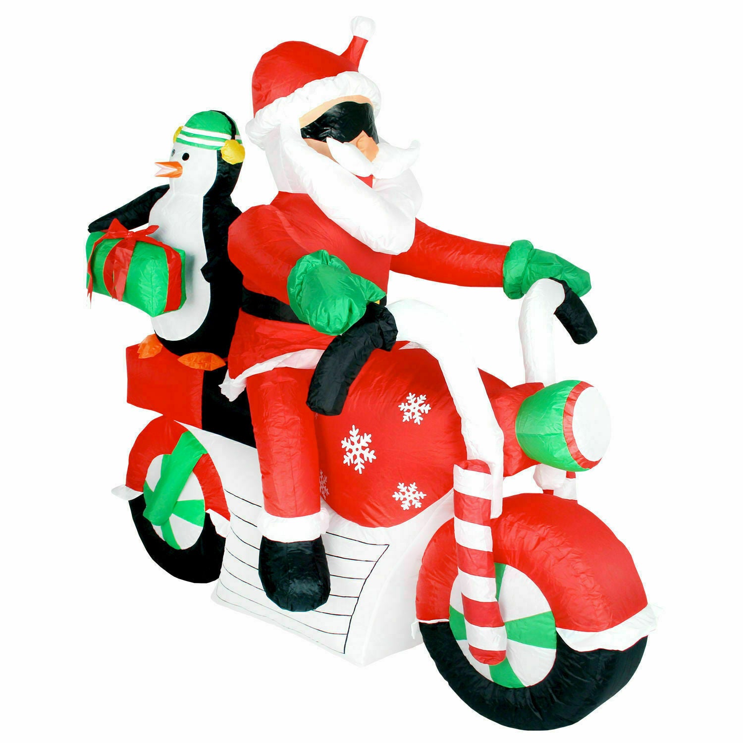 XXL LED Weihnachtsmann + Pinguin auf Motorrad aufblasbar Airblown 160 cm Deko