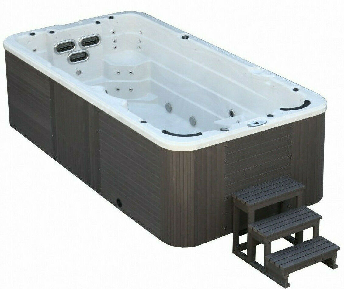 XXL Luxus Led Swim Spa 445x230 SET Whirlpool+Gegenstromanlage Outdoor Schwimmbad