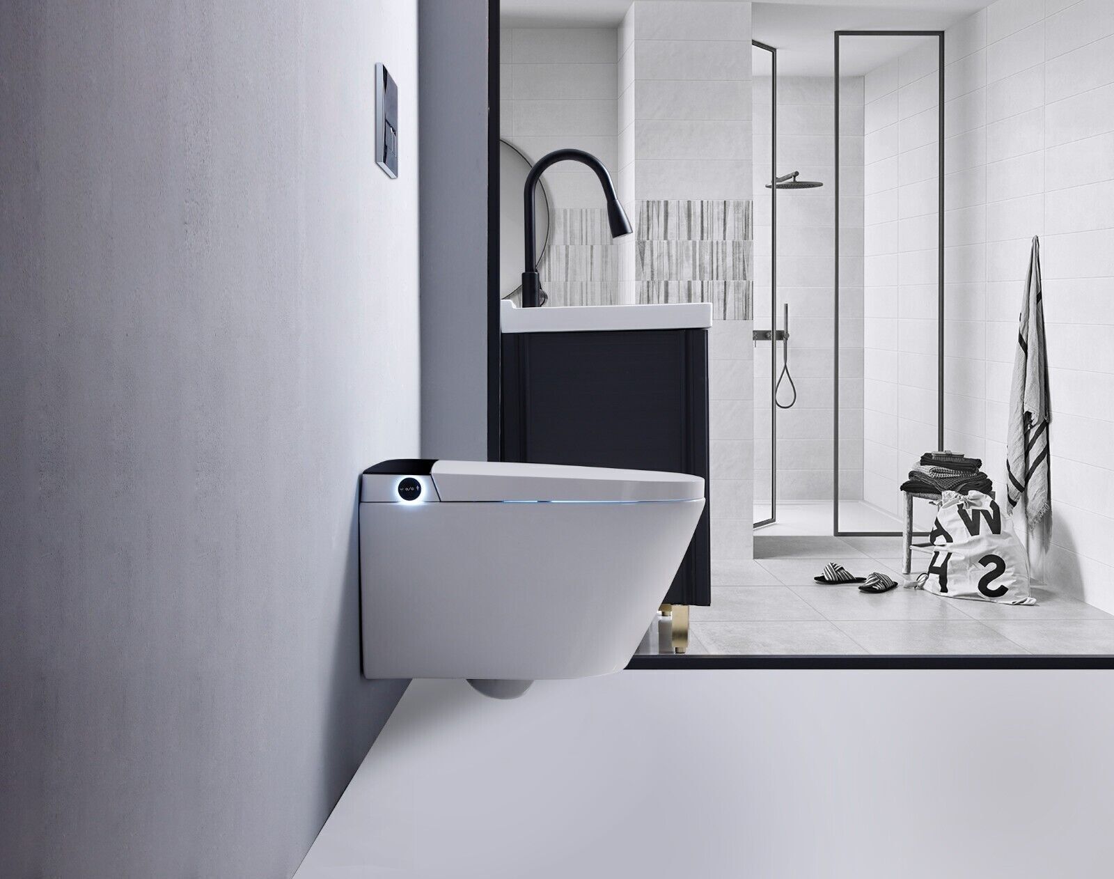 Luxus LED Dusch-WC Automatik Toilette Smart Toilet WC Beheizbar Anal Dusche+Fön-g