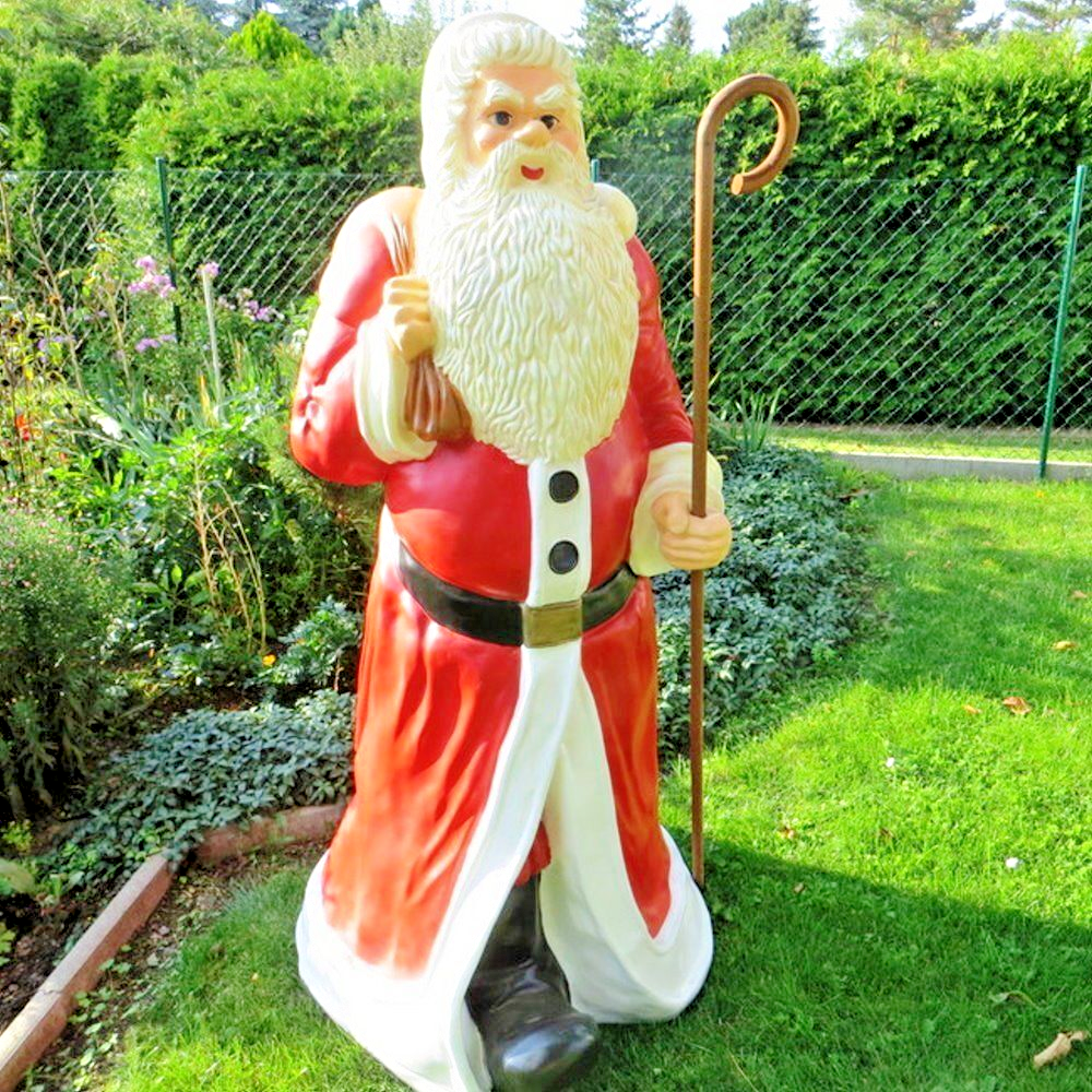 XXL Weihnachtsmann lebensgross 175 cm + Stab Santa Nikolaus Garten Deko-Figur v2