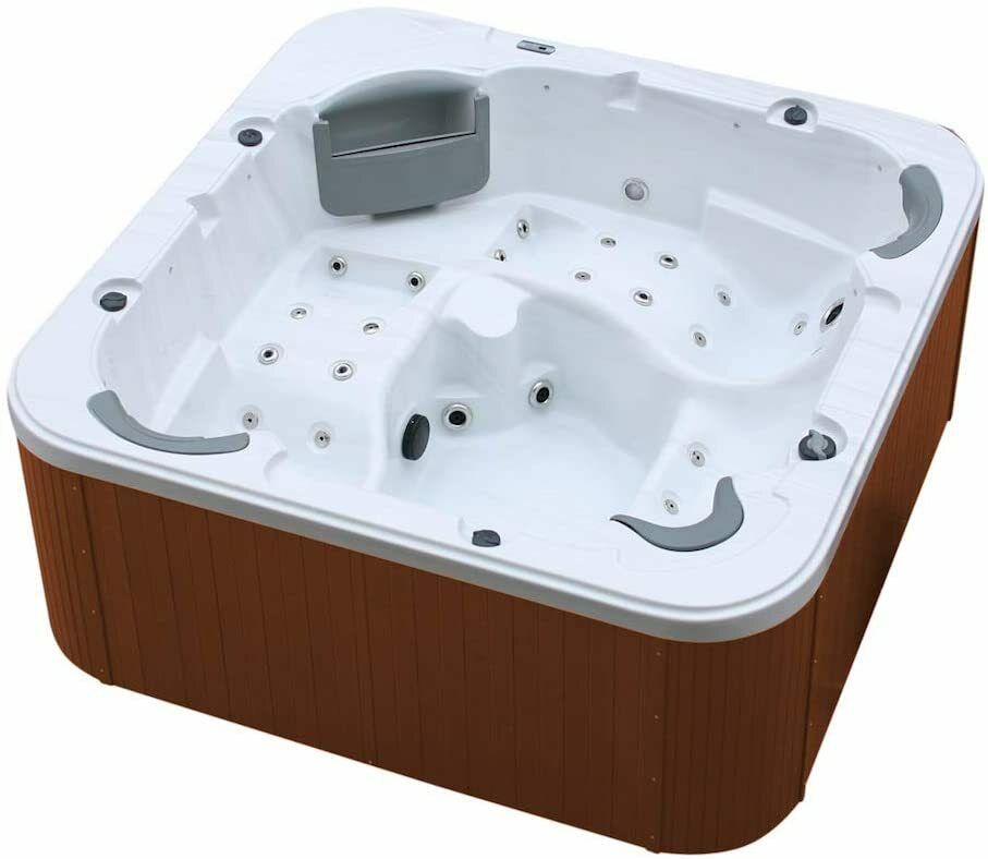 XXL Luxus SPA LED Whirlpool SET 215x215 Farblicht Outdoor-Indoor Pool 5 Pers. braun