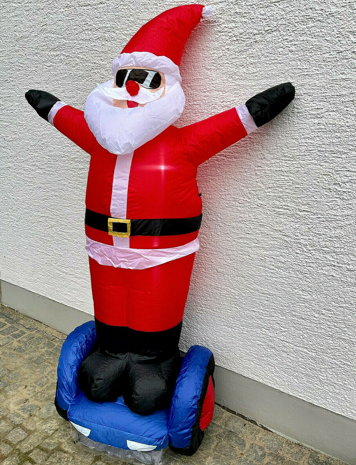 XXL LED  Weihnachtsmann auf  Hoverboard 210cm hoch aufblasbar Garten Deko IP44