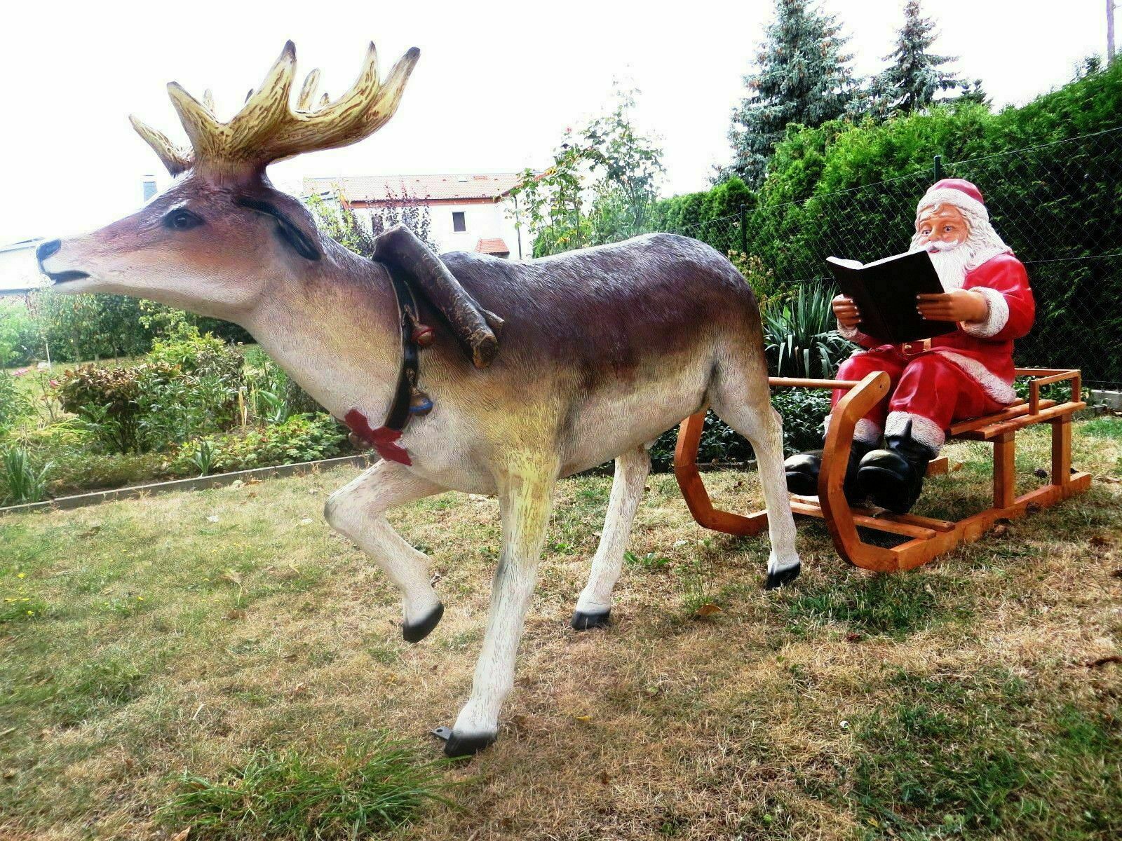 XXL Rentier+Schlitten+Weihnachtsmann 2,80m lang Weihnachtsdeko lebensgross Santa