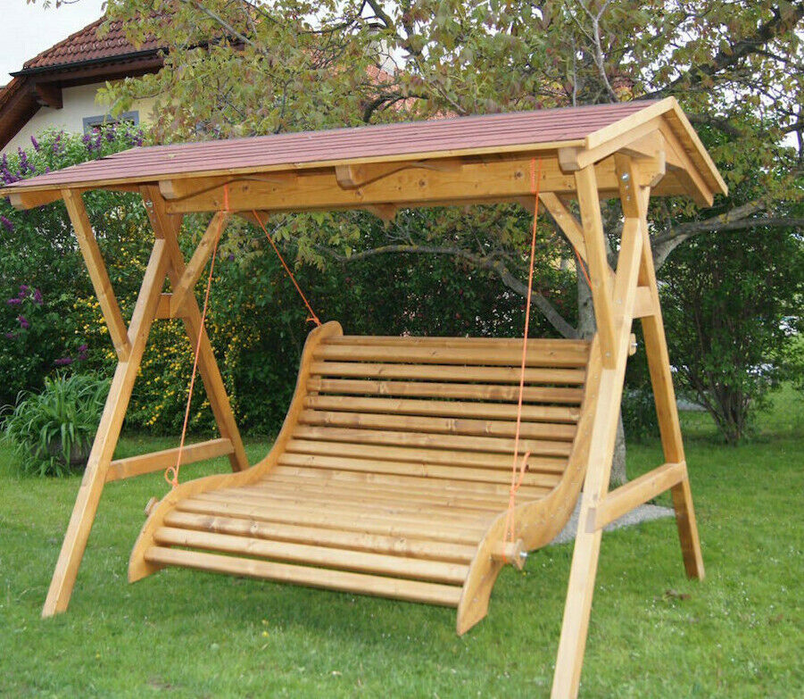 XXL Luxus Holz Hollywoodschaukel Premium Massivholz 242x201x265  -Gartenschaukel