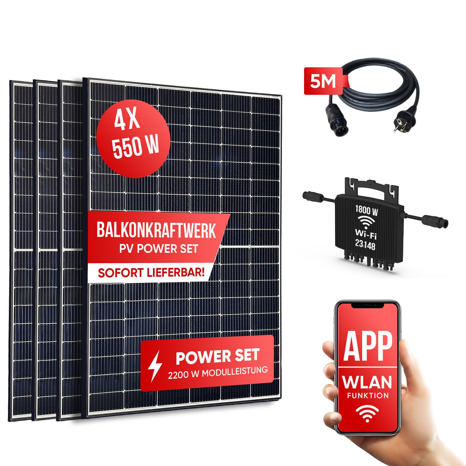 Balkonkraftwerk Solaranlage 2200 W Wechselrichter 1800W drosselbar WIFI+APP 2024