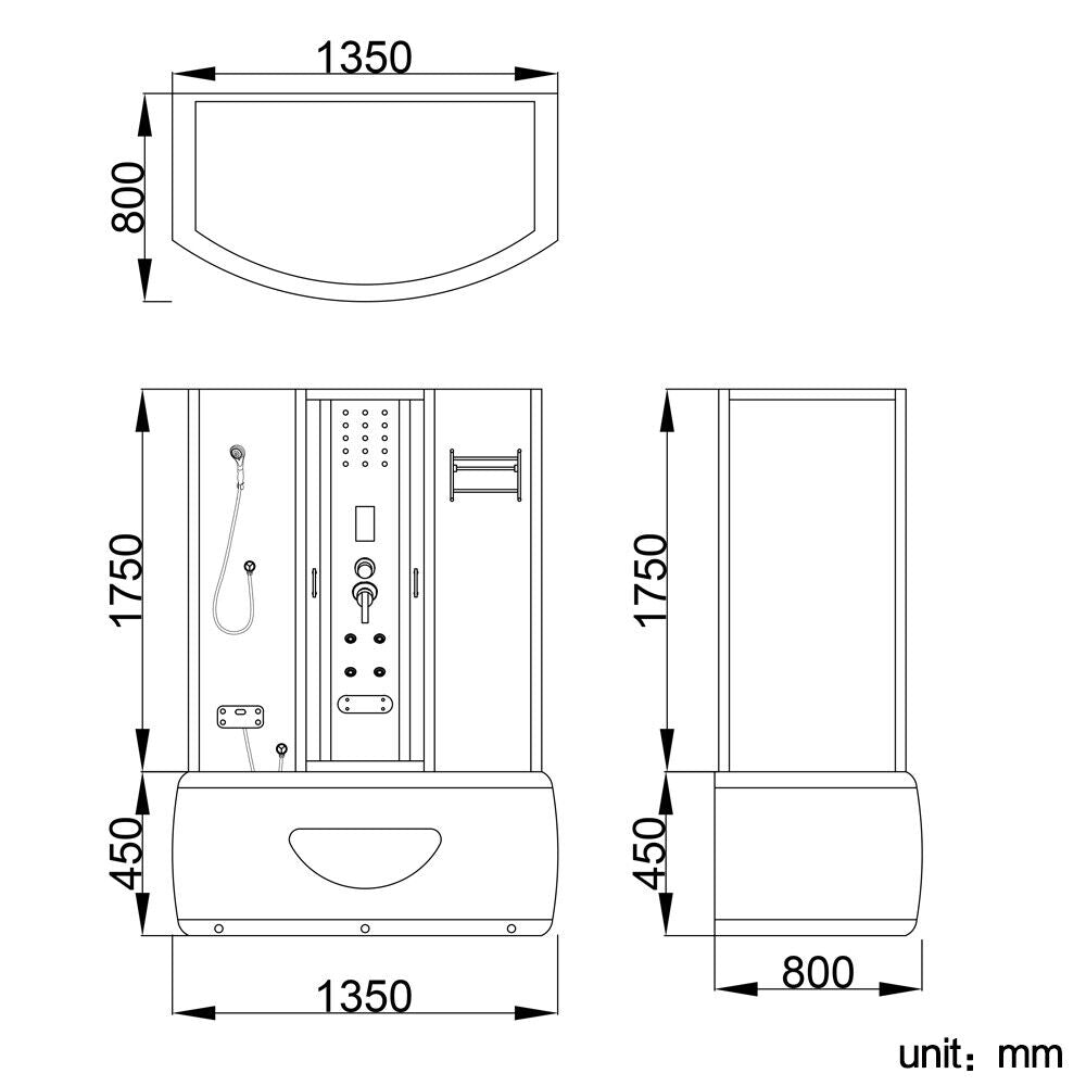 Luxus LED Komplettdusche +Badewanne Kombi 135x80 Fertigdusche Dusche Duschkabine