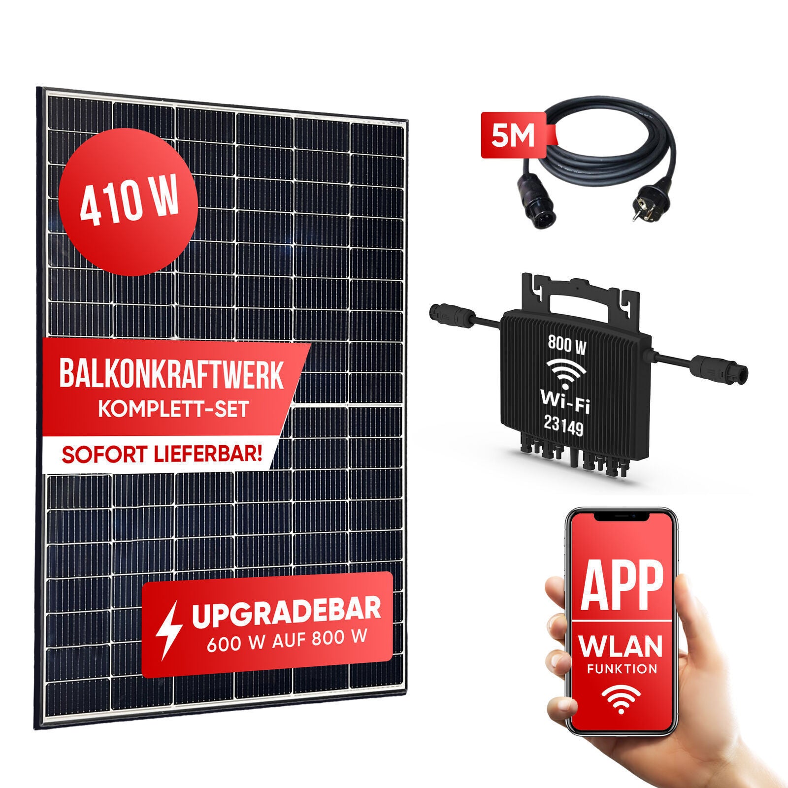 Balkonkraftwerk 410 W /800 W Solaranlage Steckerfertig Wechselrichter WIFI App