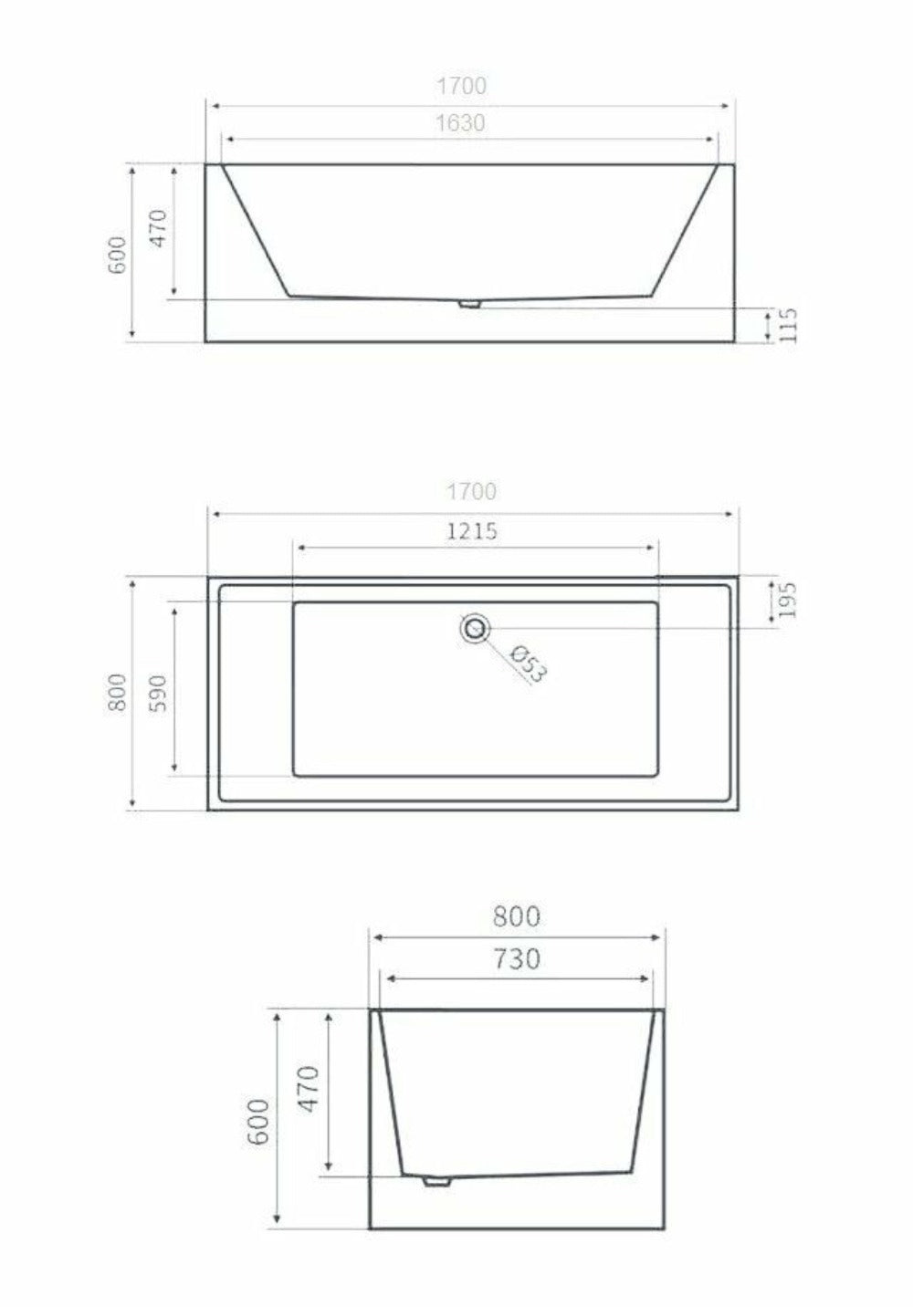 Luxus freistehende Badewanne 170 cm Designer Acrylwanne Wanne +Ablauf Überlauf a