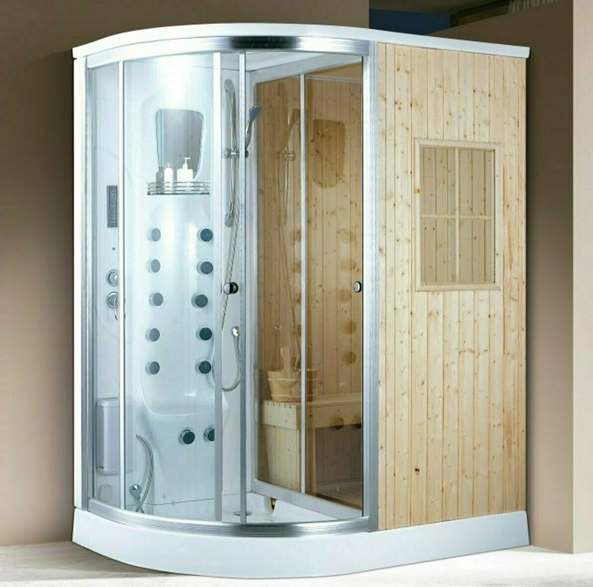 XXL Luxus LED Dampfdusche +finnische Sauna Kombi 170x100cm Tropenbrause 2024 v2