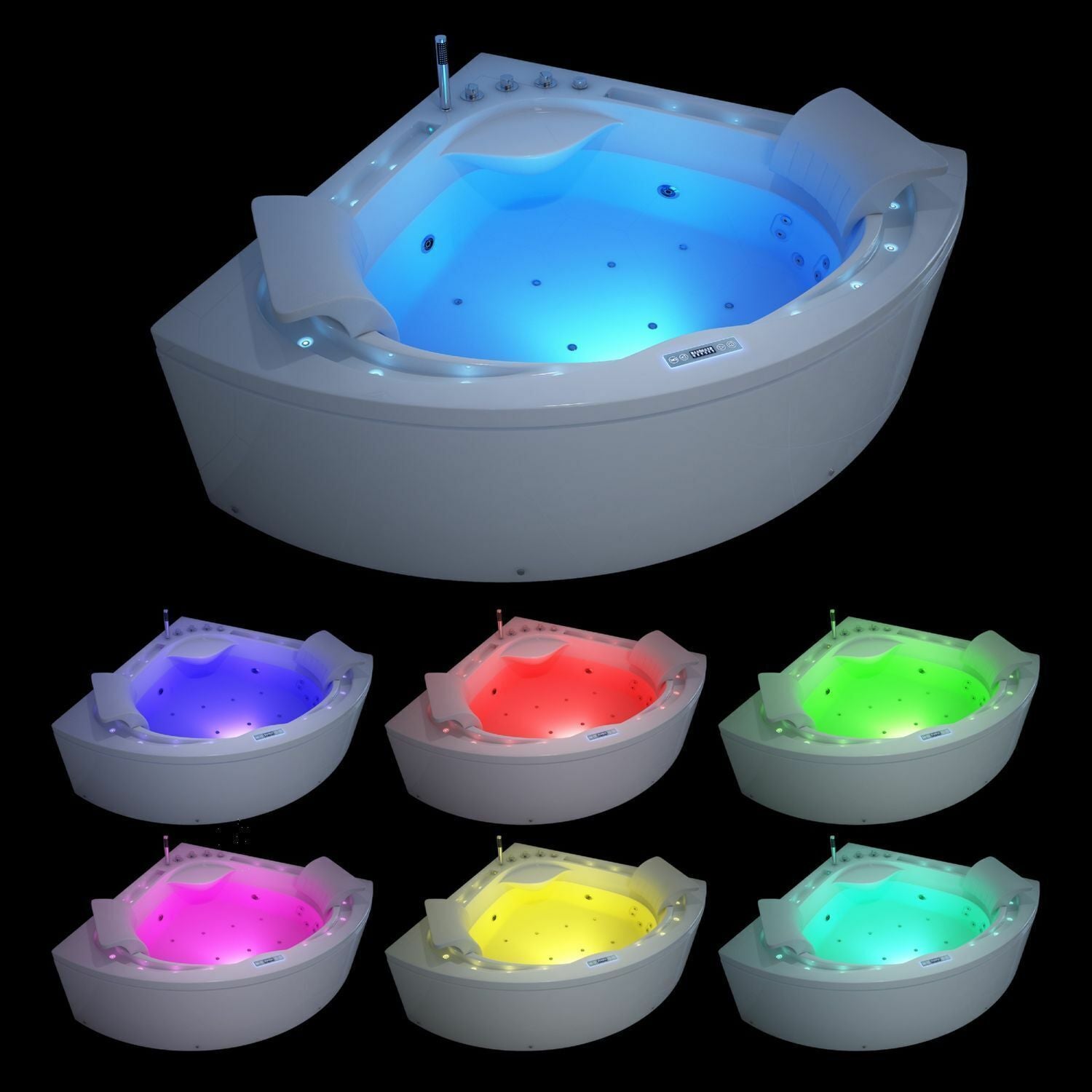 Luxus LED Whirlpool Badewanne SET 160x160cm +Hydrojet+Heizung+Ozon Modell 2024 c