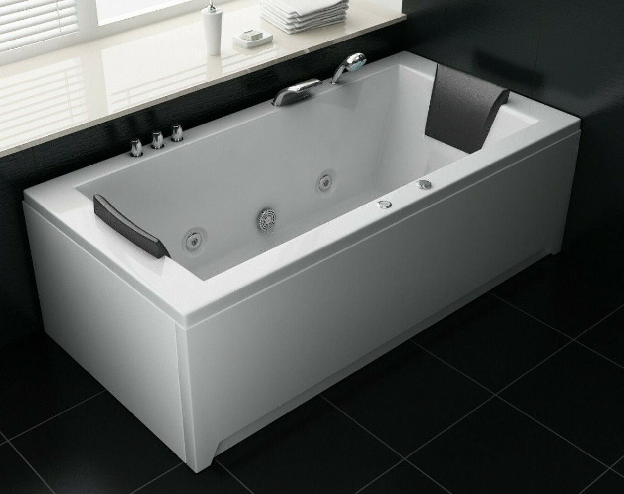 Luxus LED Whirlpool Badewanne SET 182x90cm +Armaturen+Hydrojet +Wasserfall 2024 e