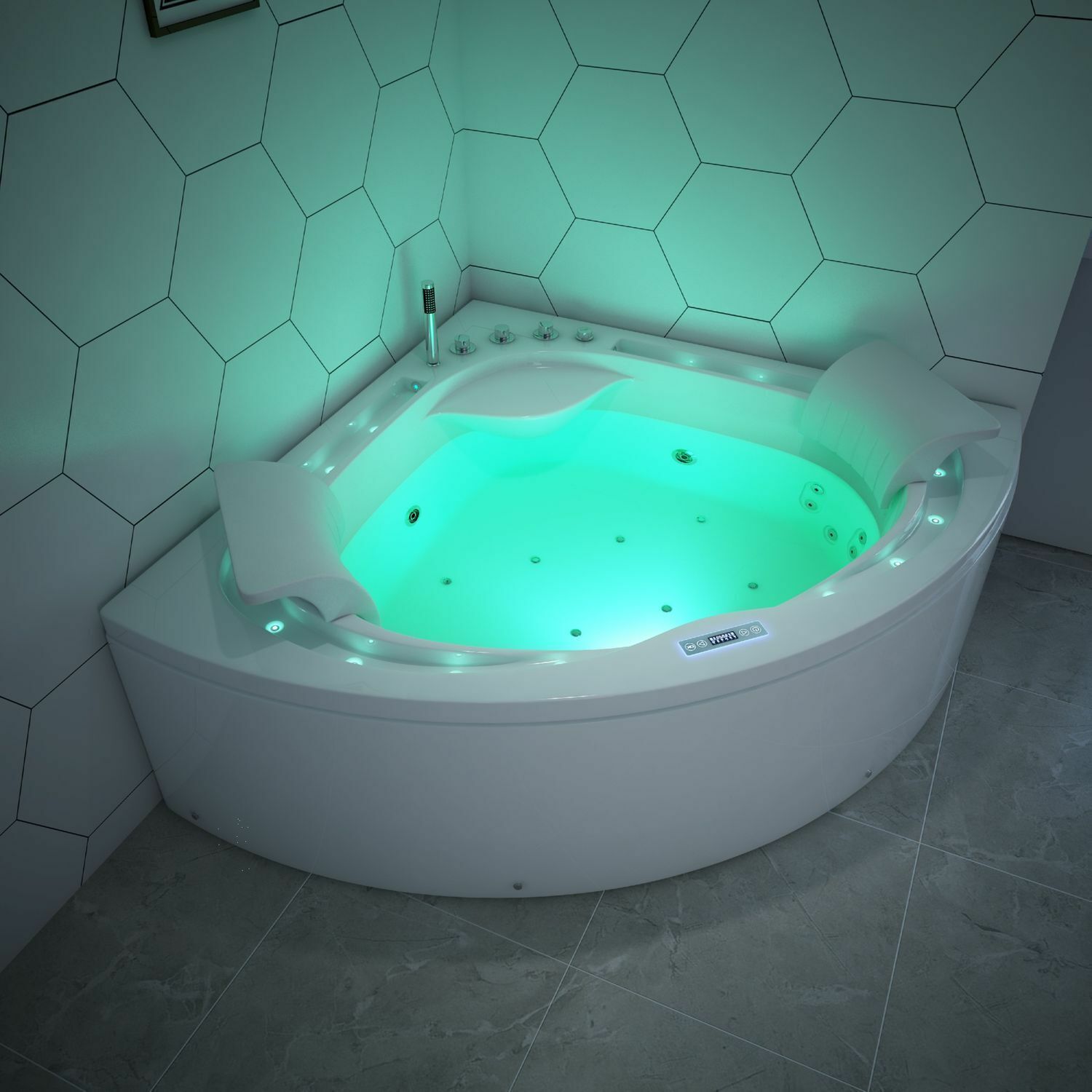 Luxus LED Whirlpool Badewanne SET 160x160cm +Hydrojet +Heizung+Ozon Modell 2024 b